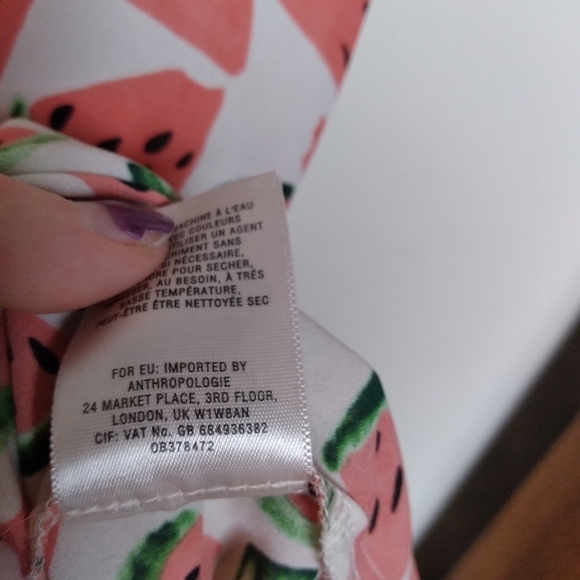 Anthropologie Maeve Picnic Days Watermelon Print Cap Sleeve Blouse Size 0 - Picture 9 of 9